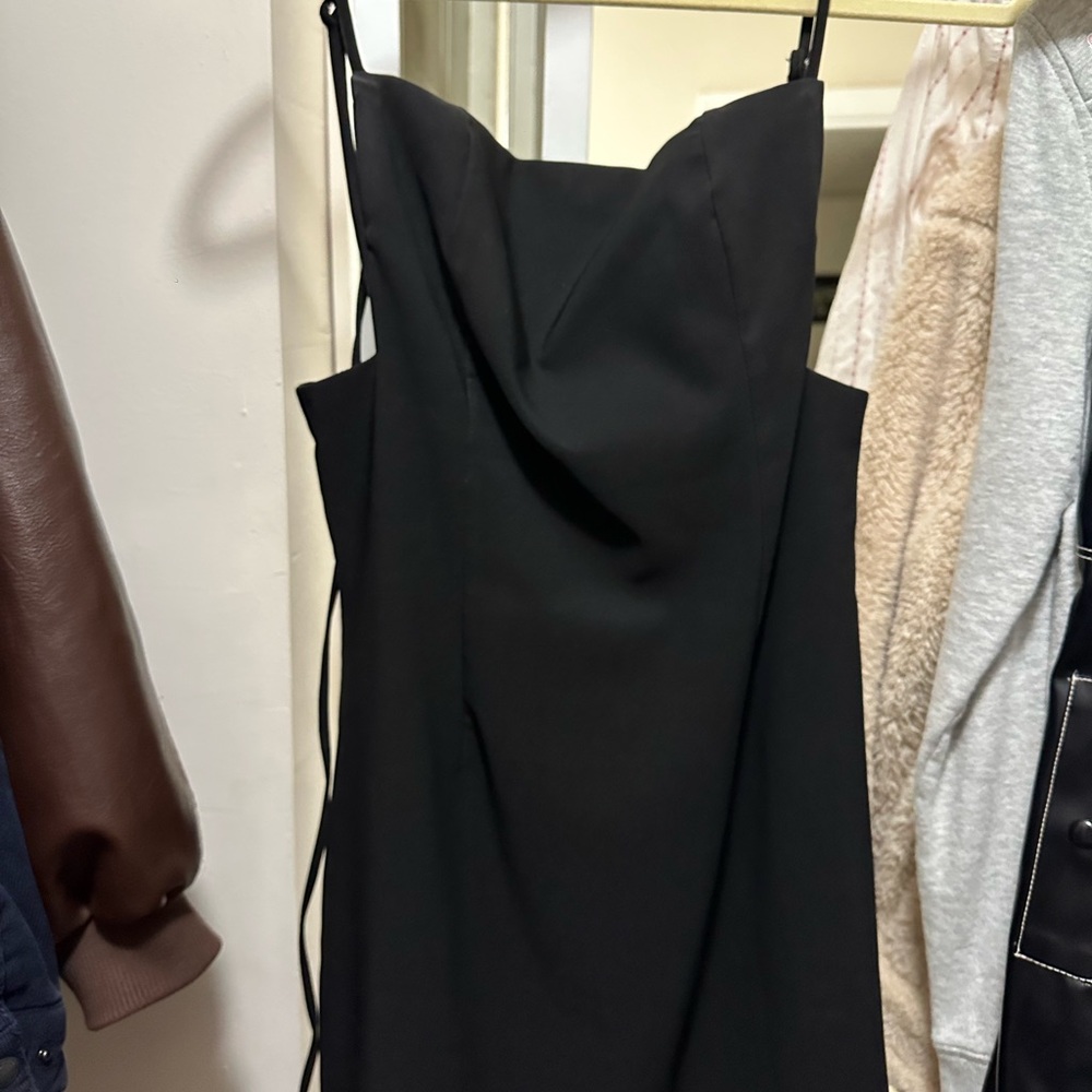 Black square neck mini dress